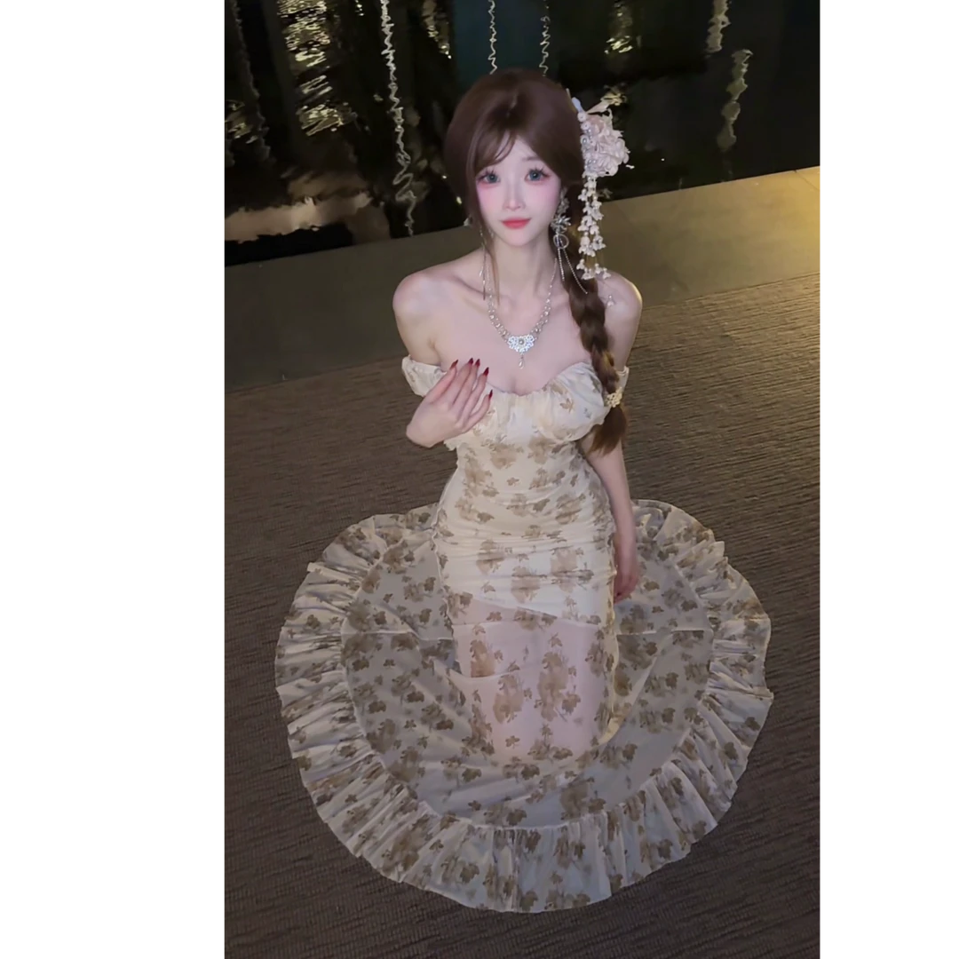 白白【午后花园】春季新款设计感碎花荷叶边收腰连衣裙LBBJL50154