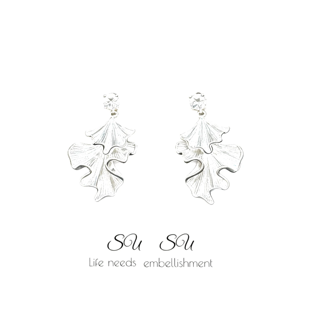 铜合金耳饰 SUSU 925银针  【银杏】 小众日常耳钉耳环耳坠652