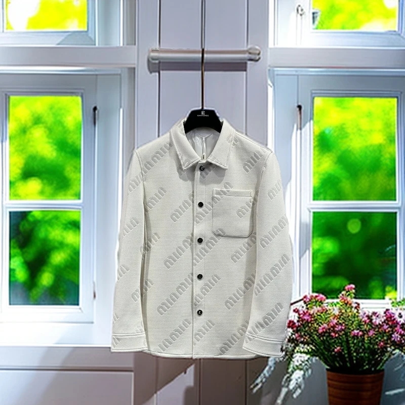 娜罗普西新款夹克男休闲胸前口袋时尚字母绣花翻领修身长袖外套潮