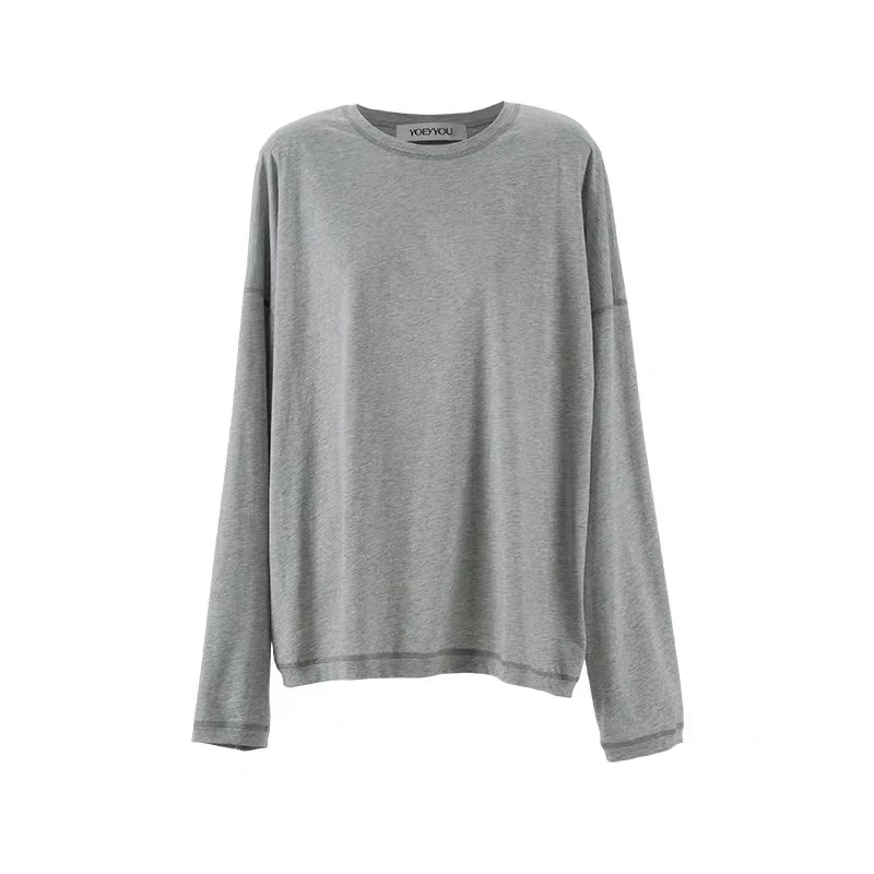 YOEYYOU宽松圆领长袖T恤2025春新品慵懒松弛感简约休闲基础上衣