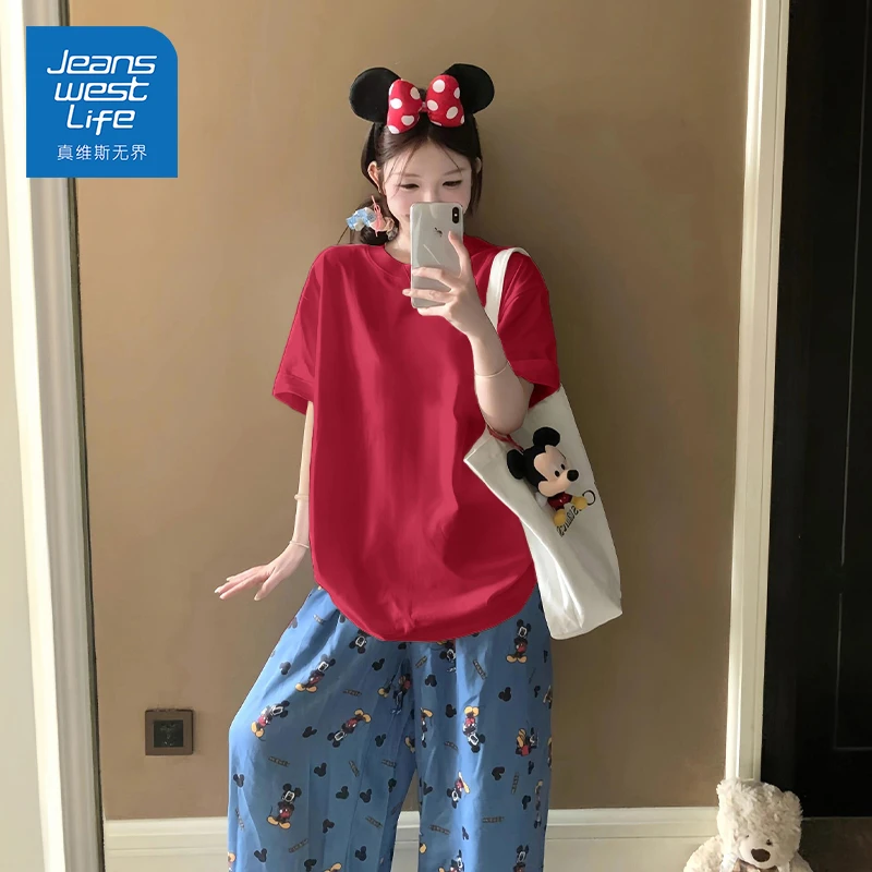 真维斯无界夏季车厘子红宽松圆领打底显气色休闲百搭大码短袖女T