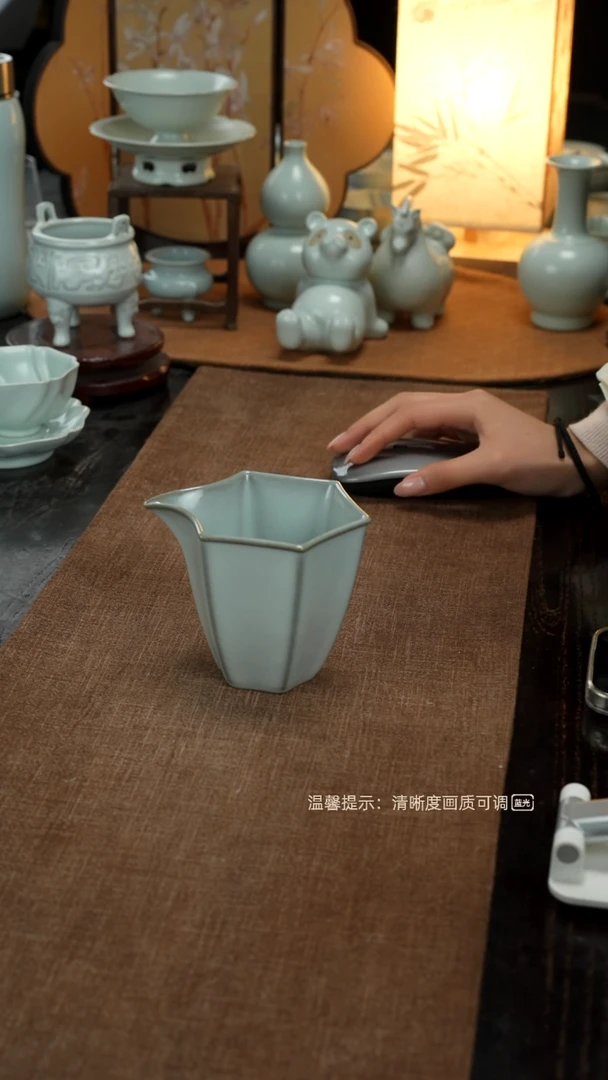 汝窑手工六方公道杯