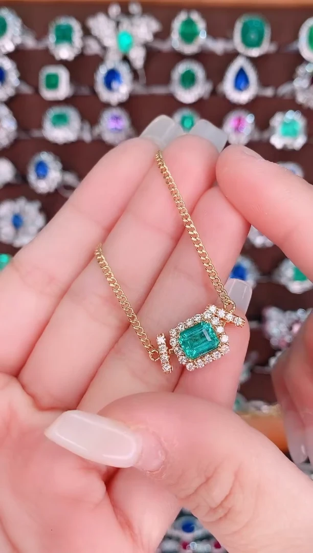 【闪购商品】祖母绿18K金锁骨链18K金镶嵌1.3克拉