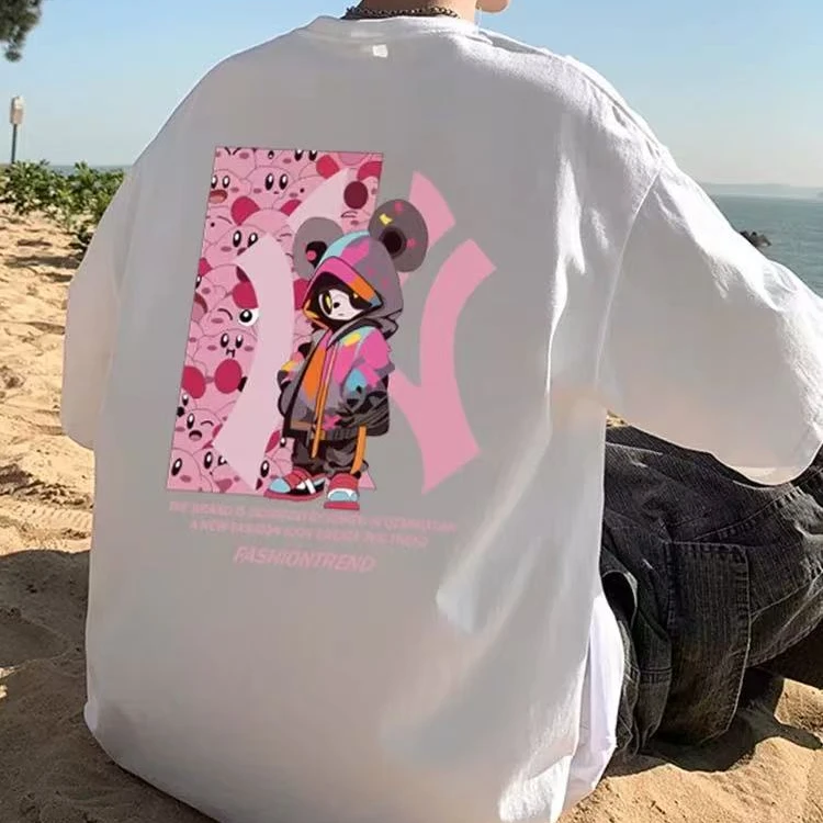 2025新款短袖兔子男女同款休闲百搭潮流宽松时尚棉情侣简约短袖