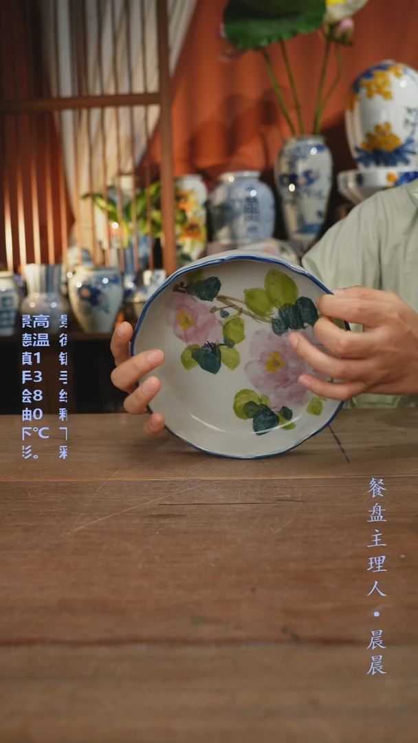 瓷片【简家甄选】景德镇设计师釉下手绘陶瓷餐具