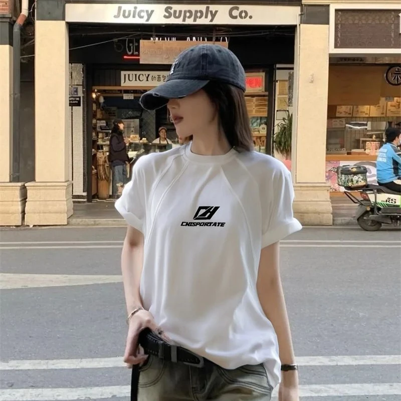 T恤纯棉时尚上衣运动休闲耐磨宽松短袖学院风夏季新款字母设计感