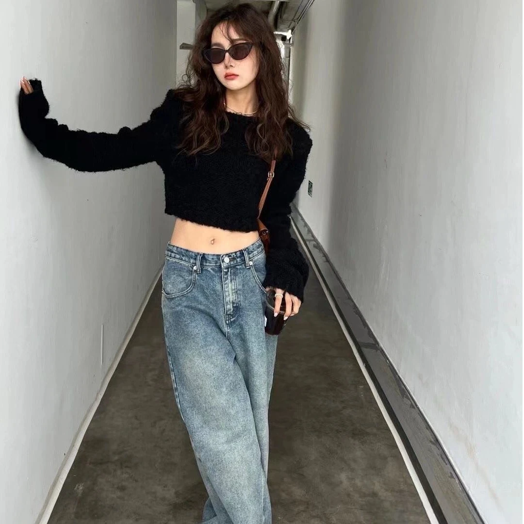 气质高腰毛衣女短款性感设计感小众个子性感辣妹露脐打底针织上衣