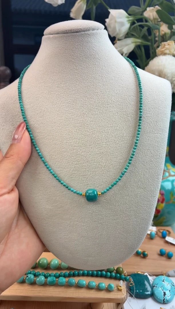 银S925镀金镶嵌绿松石项链1