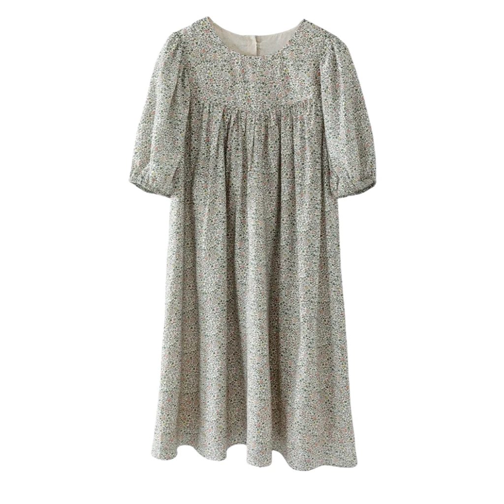 WAWA【艺术家】夏季丝棉碎花宫廷法式复古泡泡袖连衣裙85876A