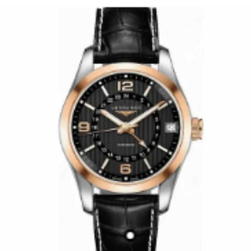 99新 Longines/浪琴 L2.799.5.56.3/康铂双时区黑18k间金/表径42