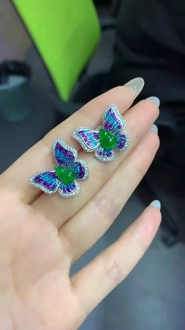 翡翠银S925镶嵌耳饰11不含链随机发货1件