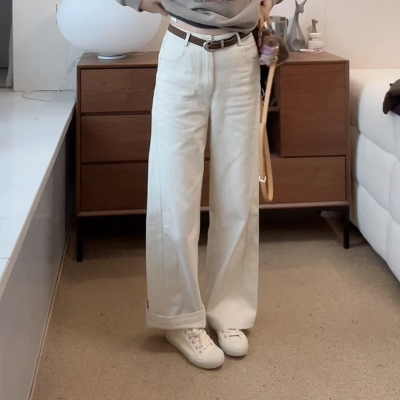 时尚潮流韩版百搭休闲复古宽松加薄绒直筒牛仔裤LK2508138