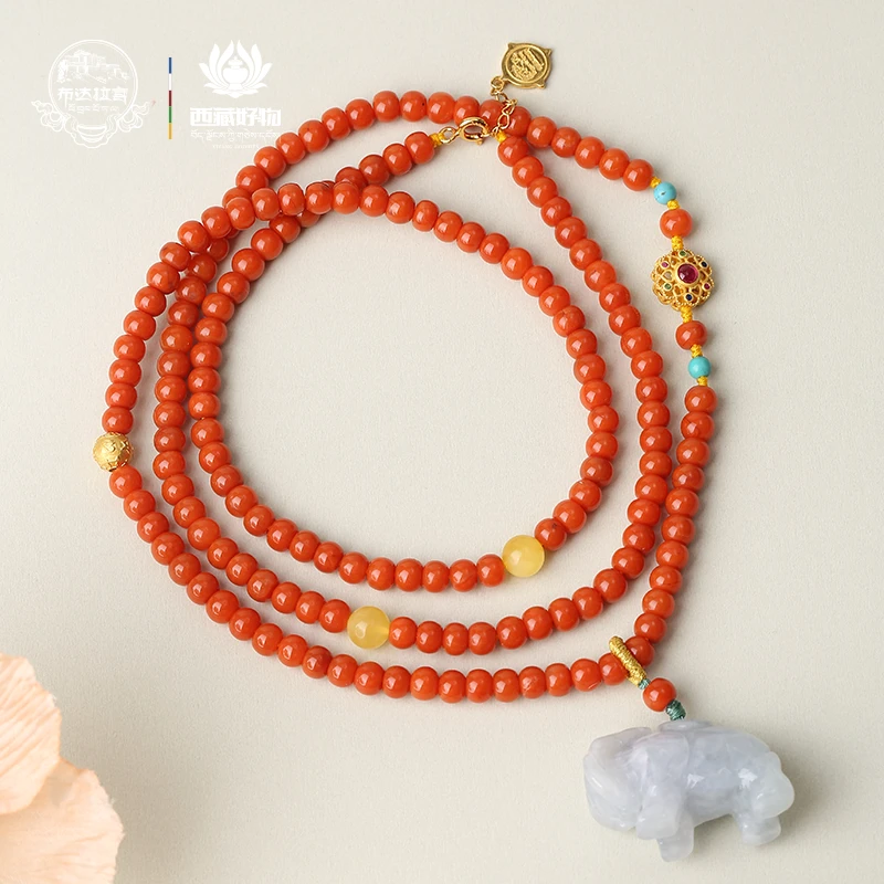 布达拉宫南红翡翠大象项链