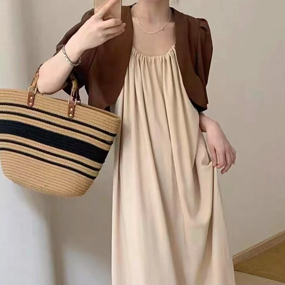 婷婷家慵懒风夏款吊带裙两件套2025新款韩系大气纯色长裙洋气