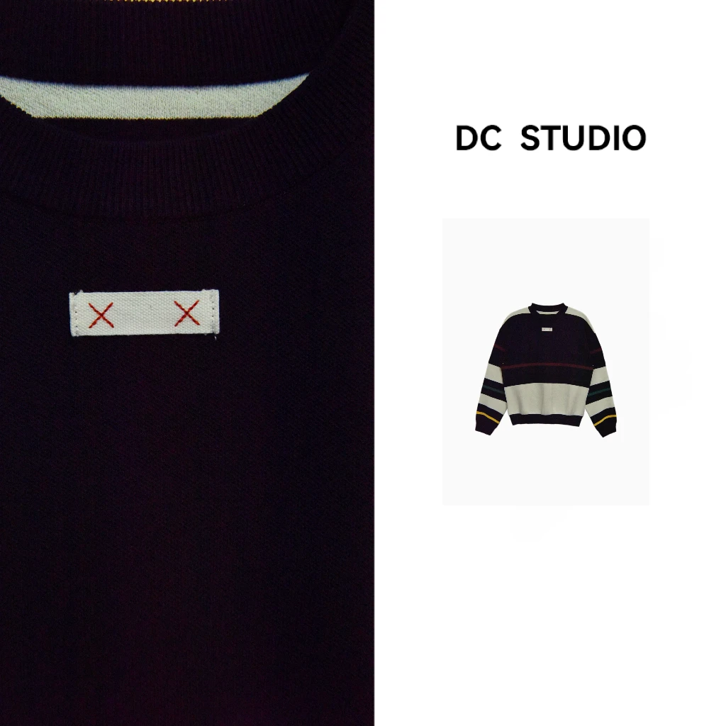 DC STUDIO【加勒比】2024秋冬新款休闲时尚复古条纹拼接潮流针织衫