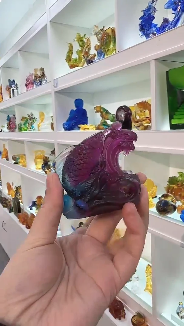 手工艺品琉璃紫红锦鲤鱼