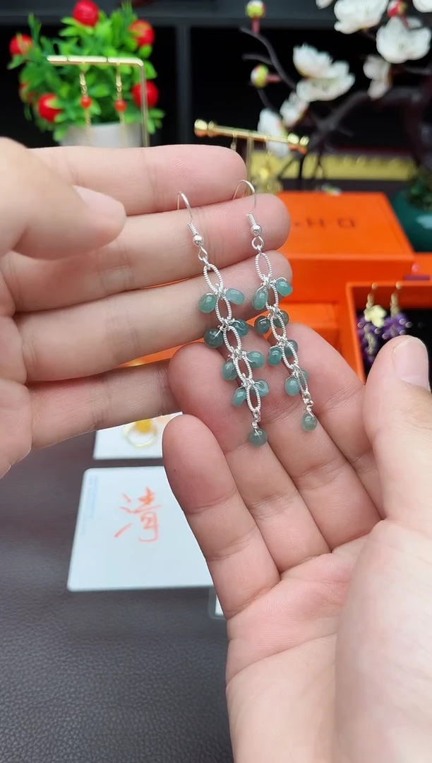 翡翠银S925镶嵌耳饰911000