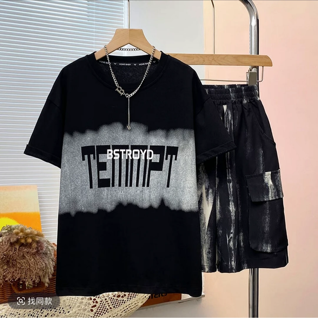 503033童装男童套装2025春休闲运动洋气中大童两件套套装宝宝衣服