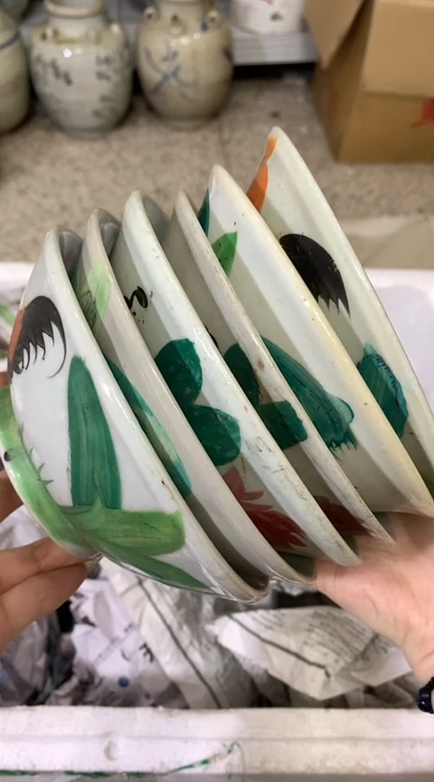 陶6个粉彩公鸡碗