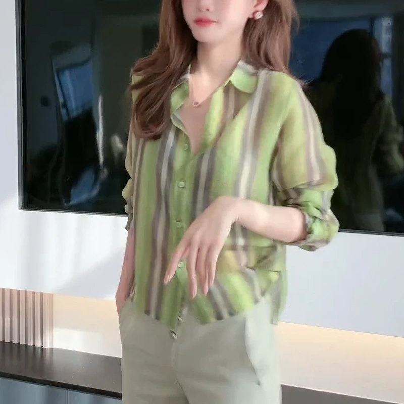 【莱赛尔】【CHEN】洋气时尚设计感拼色小衫慵懒减龄显白显瘦长袖衬衫