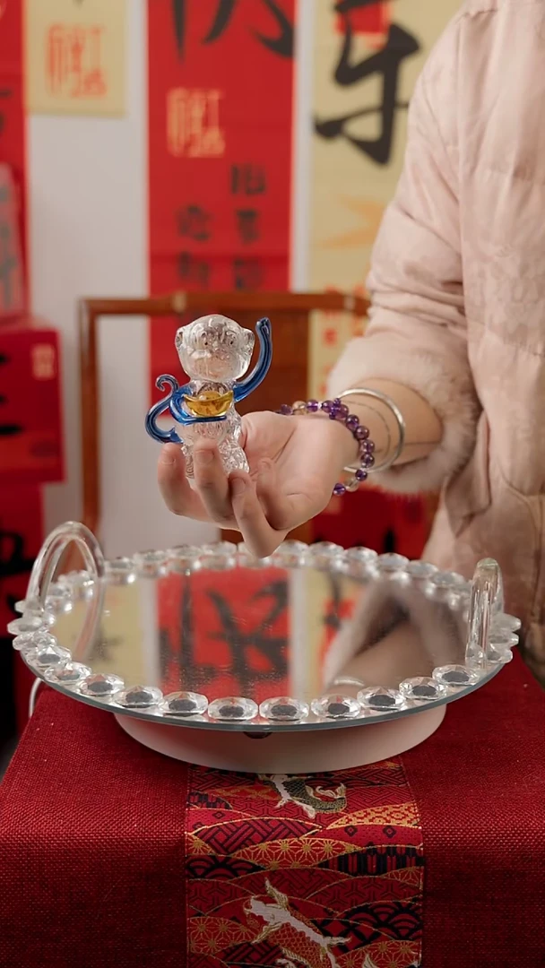 【闪购商品】琉璃蓝色元宝猴摆件