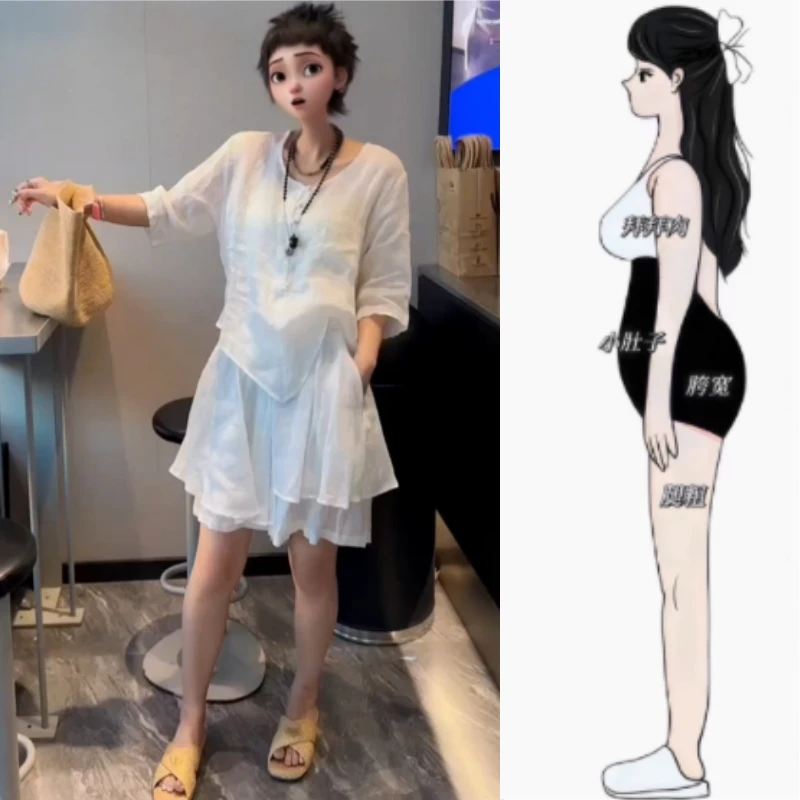 早秋新款慵懒风设计感不规则裁剪短袖衬衫遮胯显瘦洋气半身裙套装