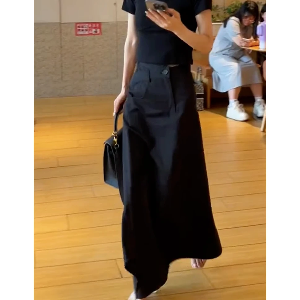 春季新款黑色高级感时尚半身裙女高腰显瘦A字裙垂感百搭气质裙子