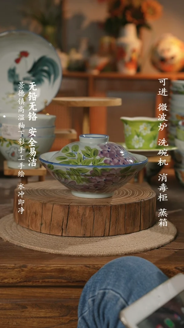 瓷景德镇高温瓷釉下彩手绘陶瓷