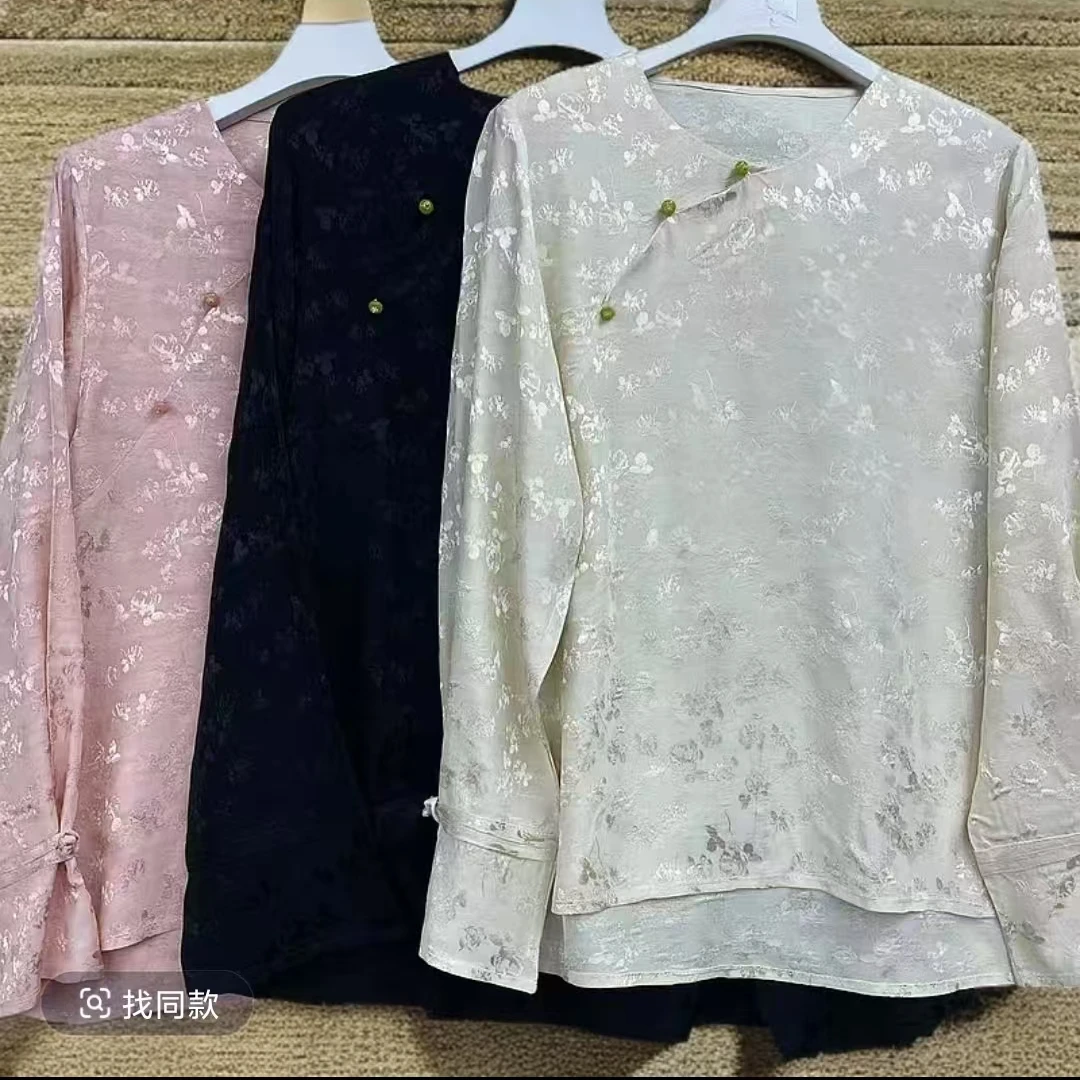 25国风春夏装新款时尚减龄复古斜襟圆领设计款长袖打底上衣182