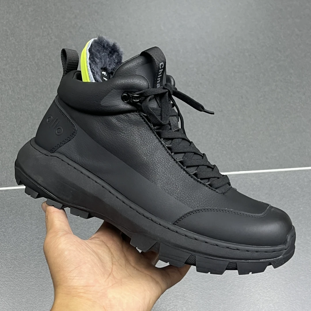 2025冬季高档男士冬鞋高帮鞋厚底大棉男鞋纯羊毛商务防寒户外鞋子