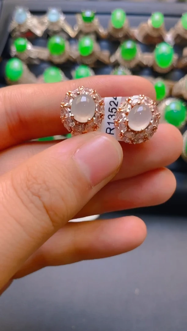 【闪购商品】翡翠耳饰银S925镶嵌天然A货翡翠1