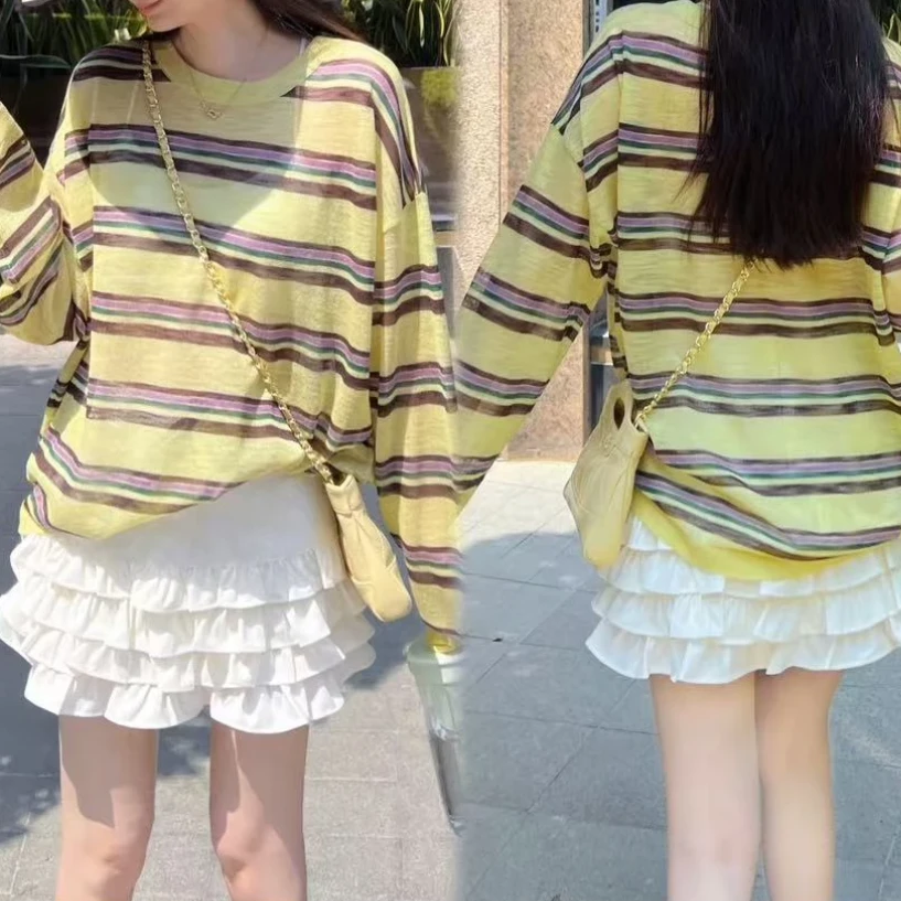 慵懒感撞色系套头长袖2025夏季新款设计感百搭时尚重工显瘦上衣