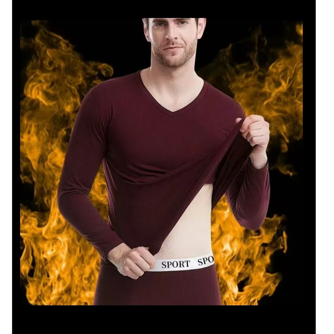 男士（V领包边）无痕保暖套装