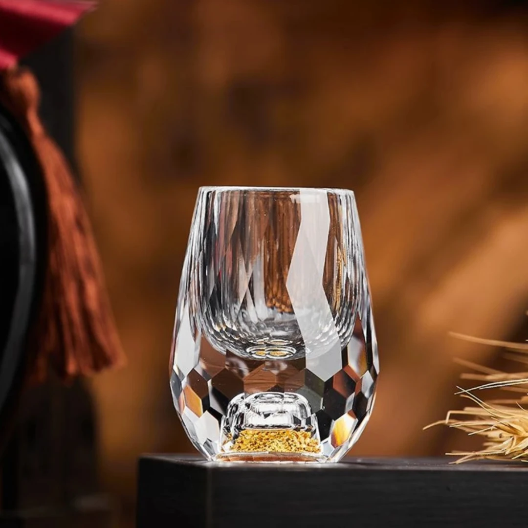 24K金箔白杯创意家用水晶玻璃小一口烈酒杯摆件