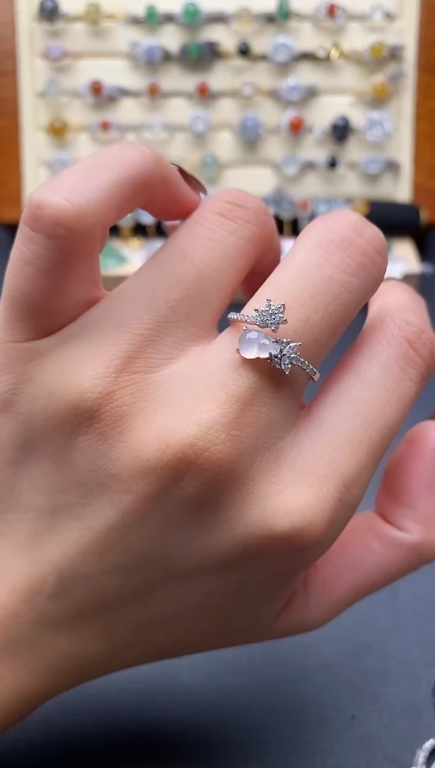 银S925镶嵌戒指翡翠222222+5