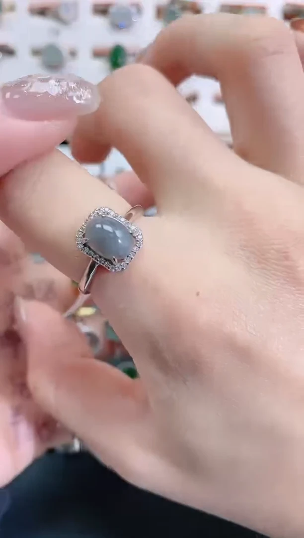 银S925镶嵌戒指翡翠天然翡翠