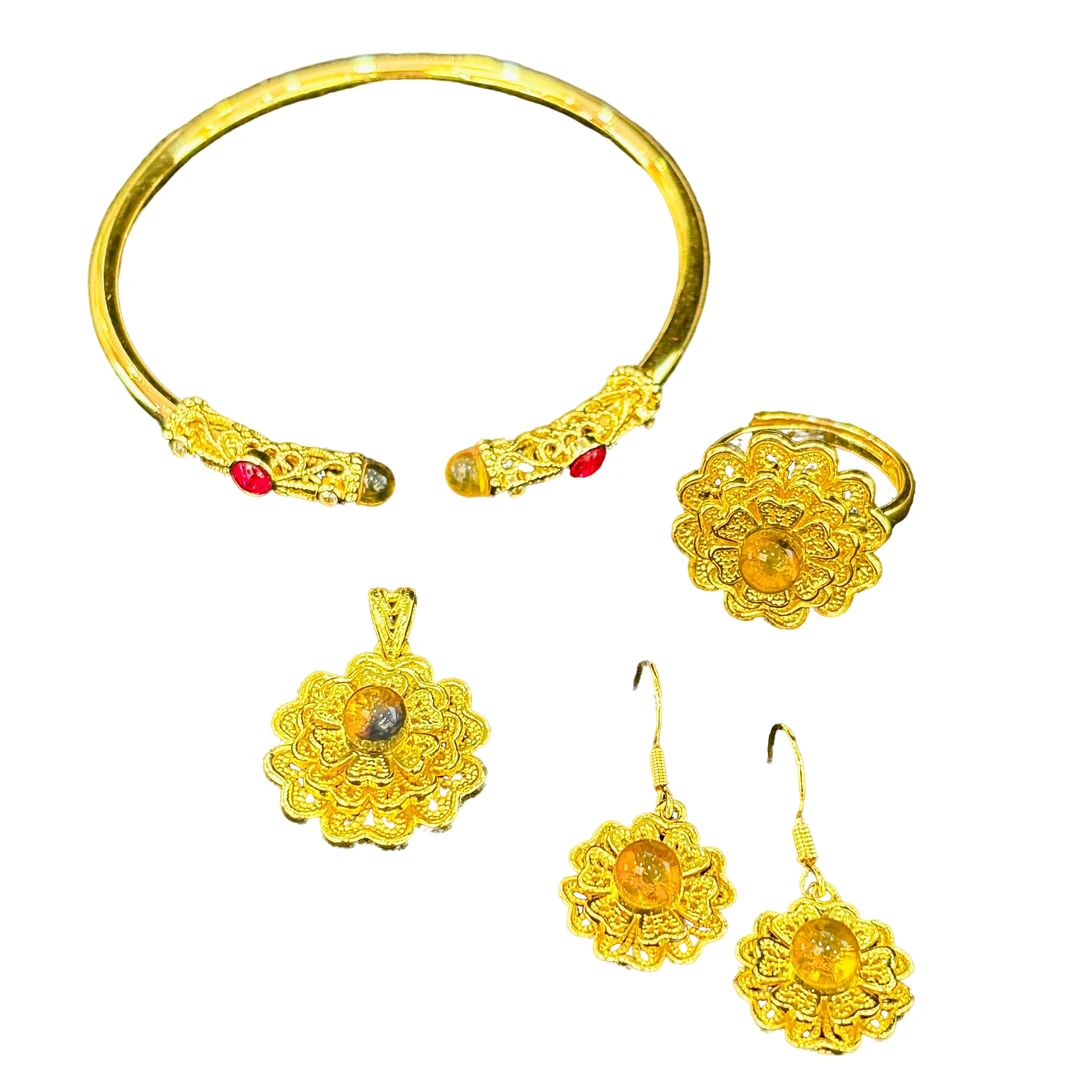 【JZ】宫廷风精美蓝珀合金镶嵌套装赠链【YBA23+BBA19】