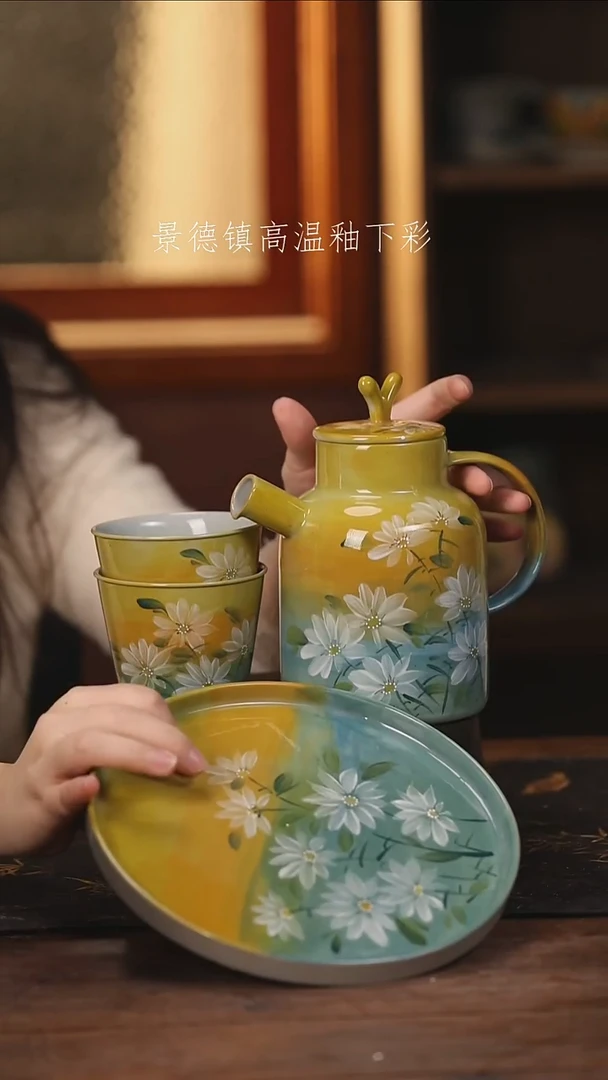 陶瓷 景德镇高温釉下手绘陶瓷@L648@