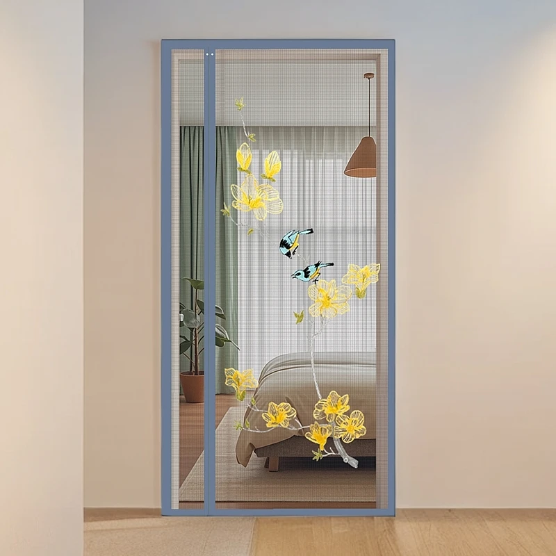 新款金刚纱刺绣防蚊门帘夏季家用全磁条免打孔卧室磁性纱门子纱窗