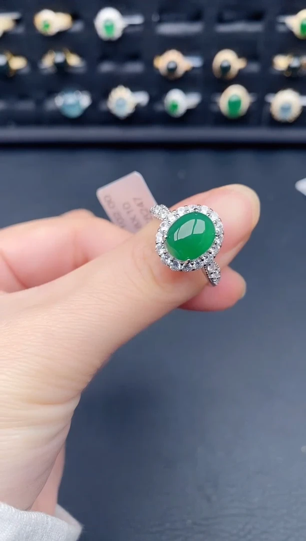 银S925镶嵌戒指翡翠天然a货翡翠44