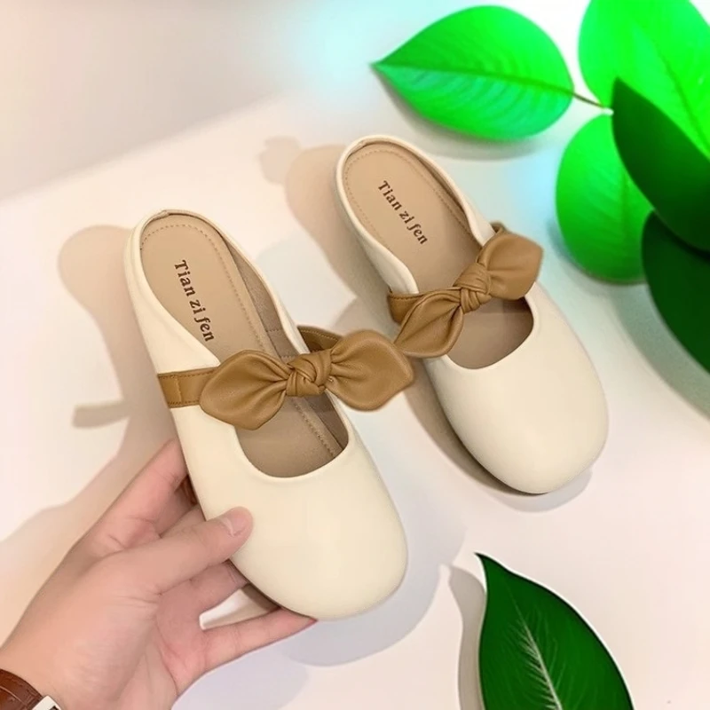 大童韩版蝴蝶结包头半拖鞋女软底2025新款外穿软时尚平底外出凉