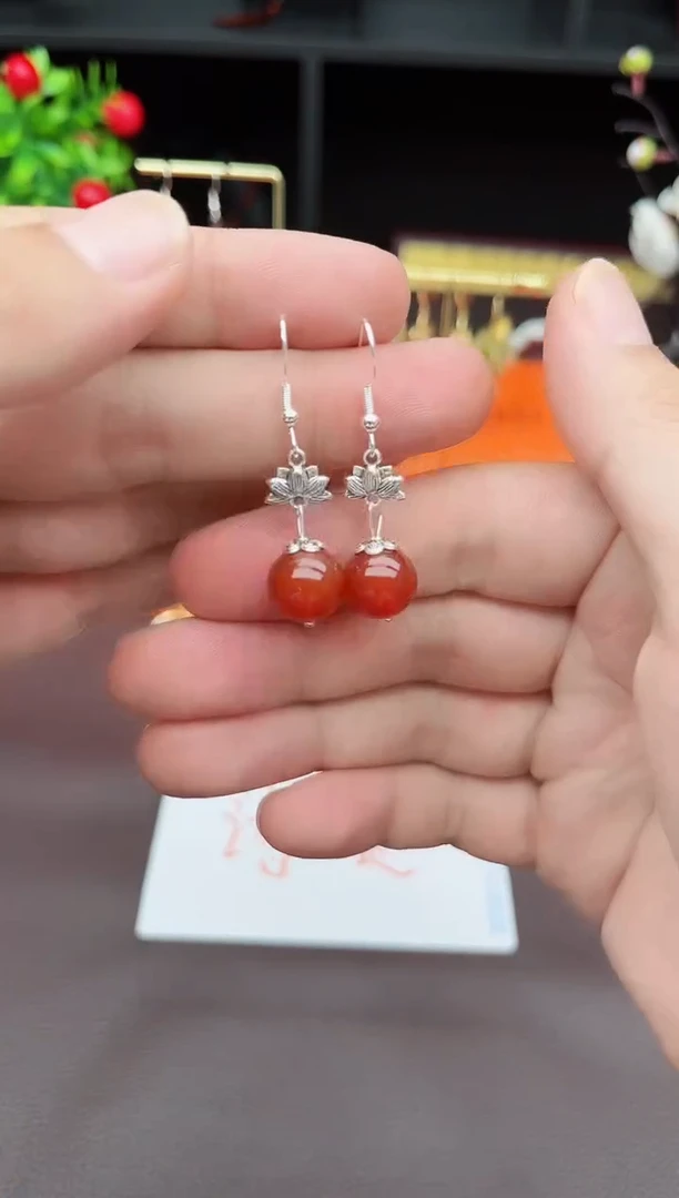 玛瑙/玉髓耳饰银S925镶嵌718000