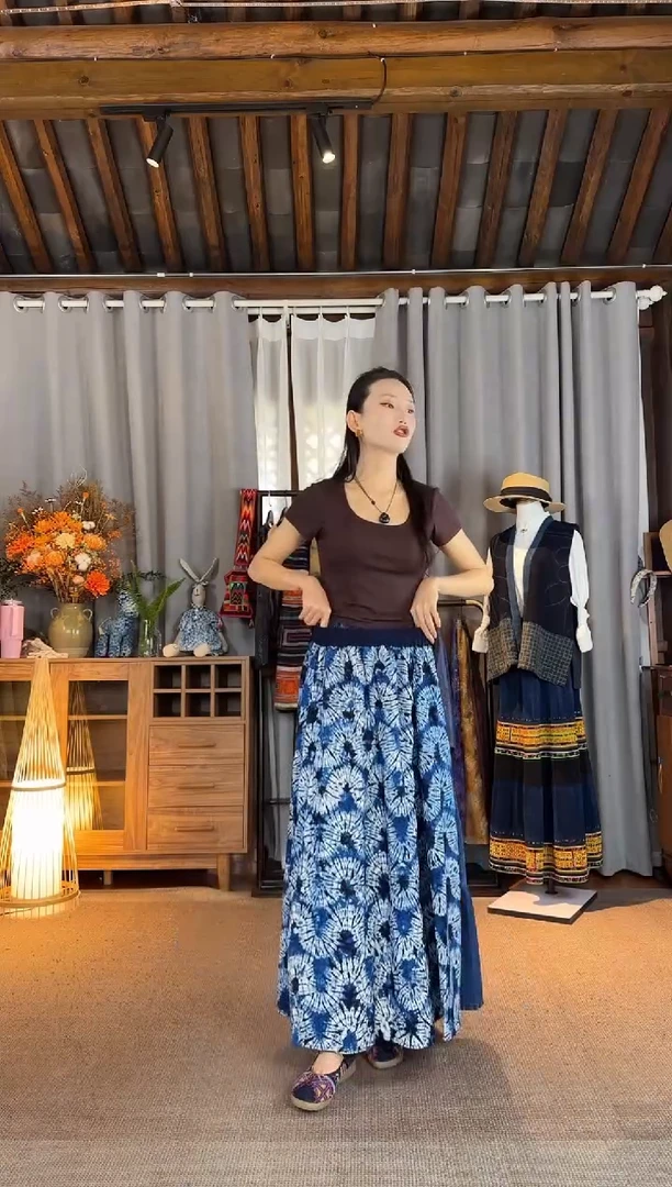 设计师款古法扎染水波纹 半裙