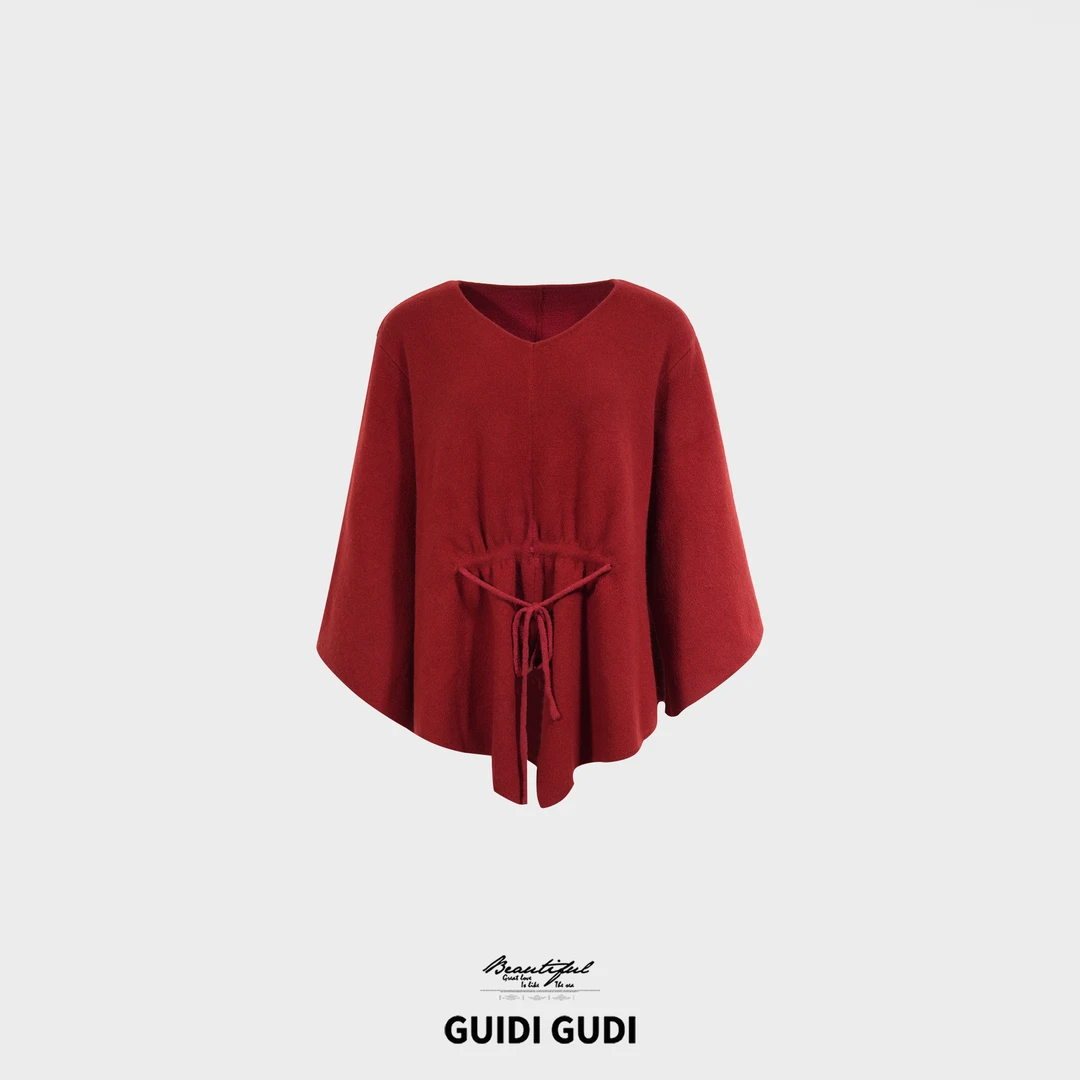 GUIDI GUDI【杏子熟时】韩系绵羊毛设计款收腰休闲毛衣/黄加蓝