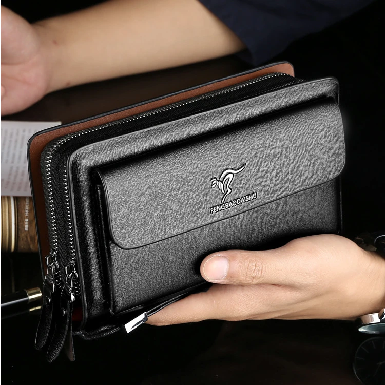 男士手包双拉链手拿包零钱包时尚男商务通勤大容量手抓包男手腕包