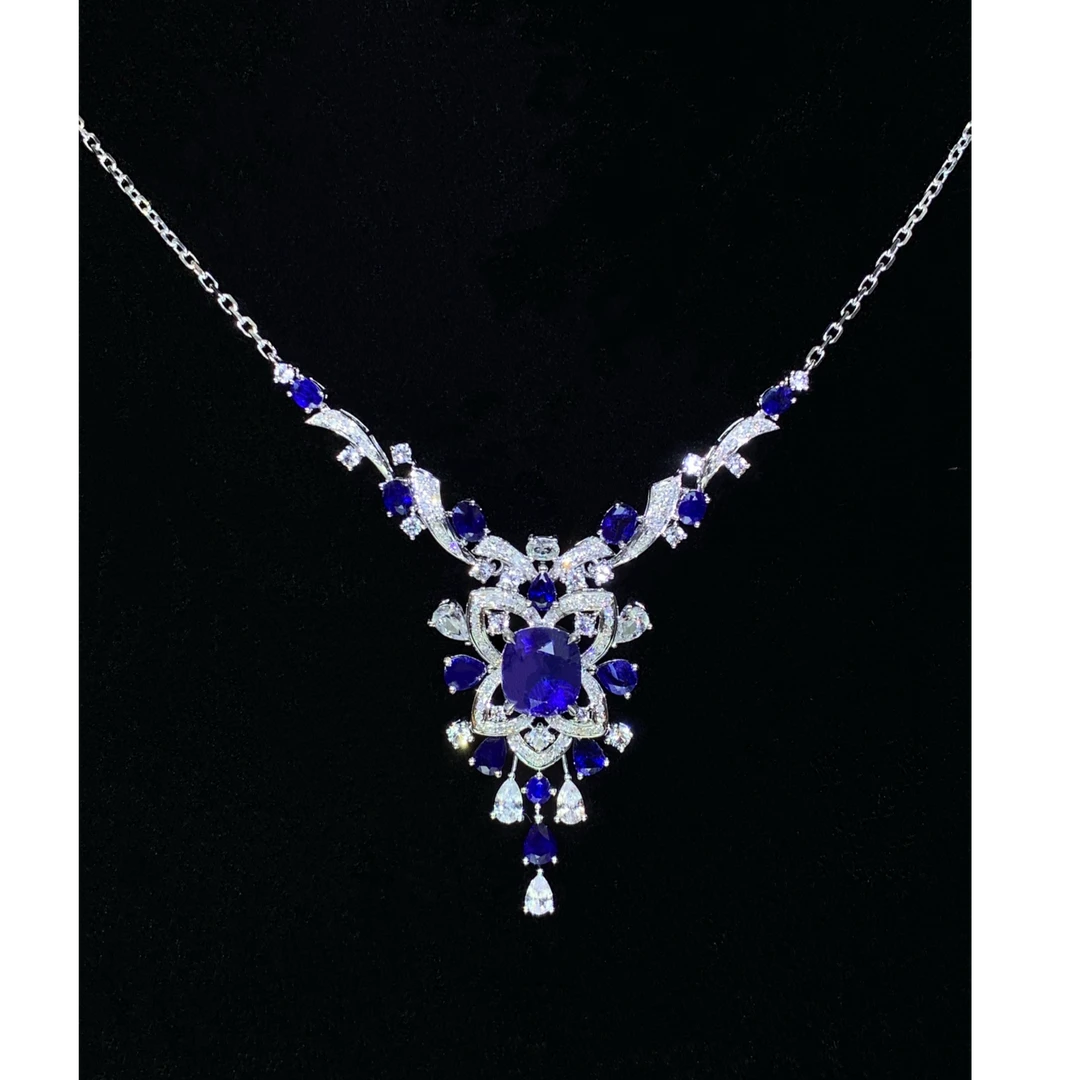 18k金天然斯里兰卡无烧皇家蓝蓝宝石项链精致百搭