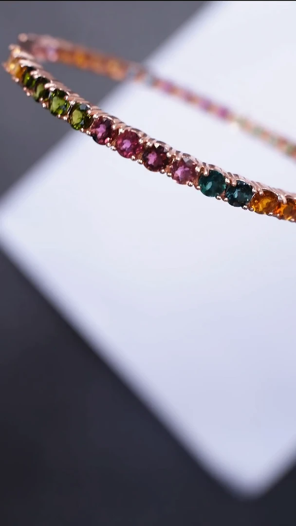 手镯银S925镶嵌碧玺手镯