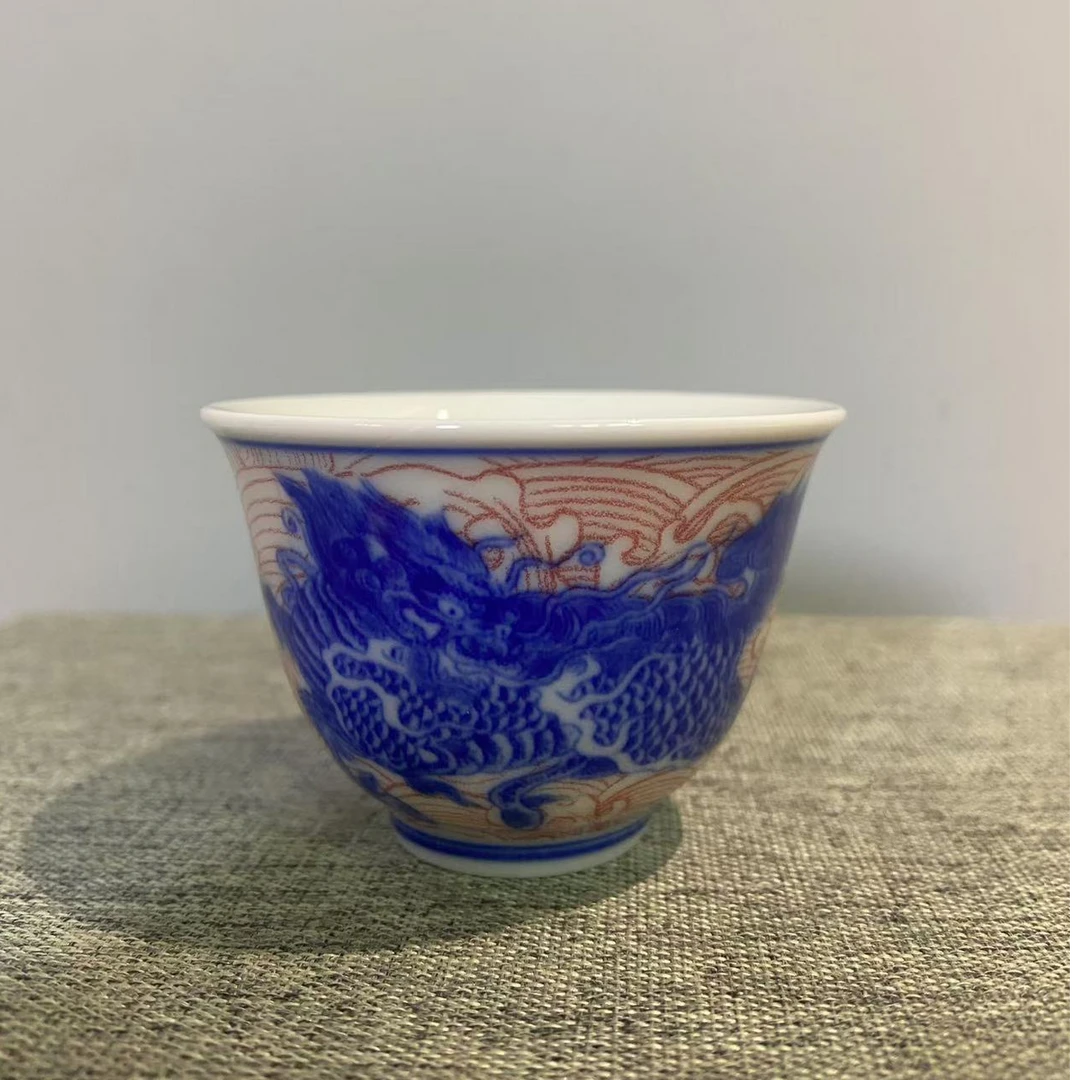 景德镇陶瓷青花釉里红麒麟客杯铃铛杯
