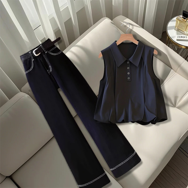 2025炸街时尚高级感气质穿搭一整套洋气显瘦上衣高腰百搭直筒裤女