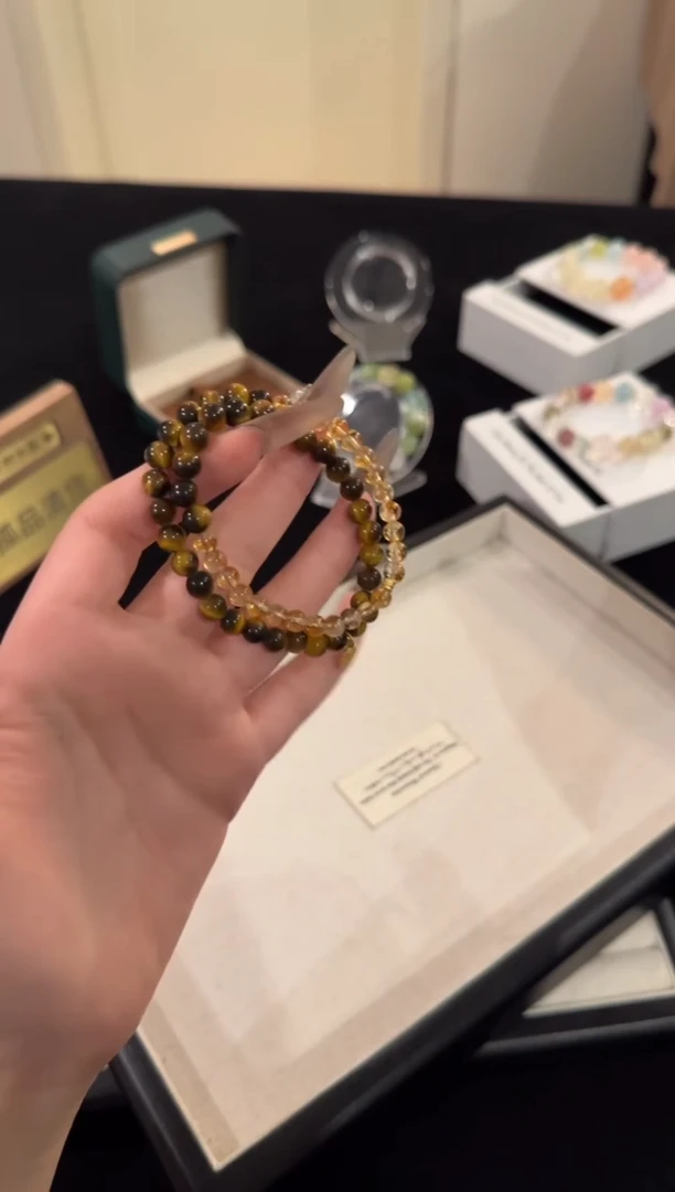 水晶手链合金黄塔晶双圈F1022